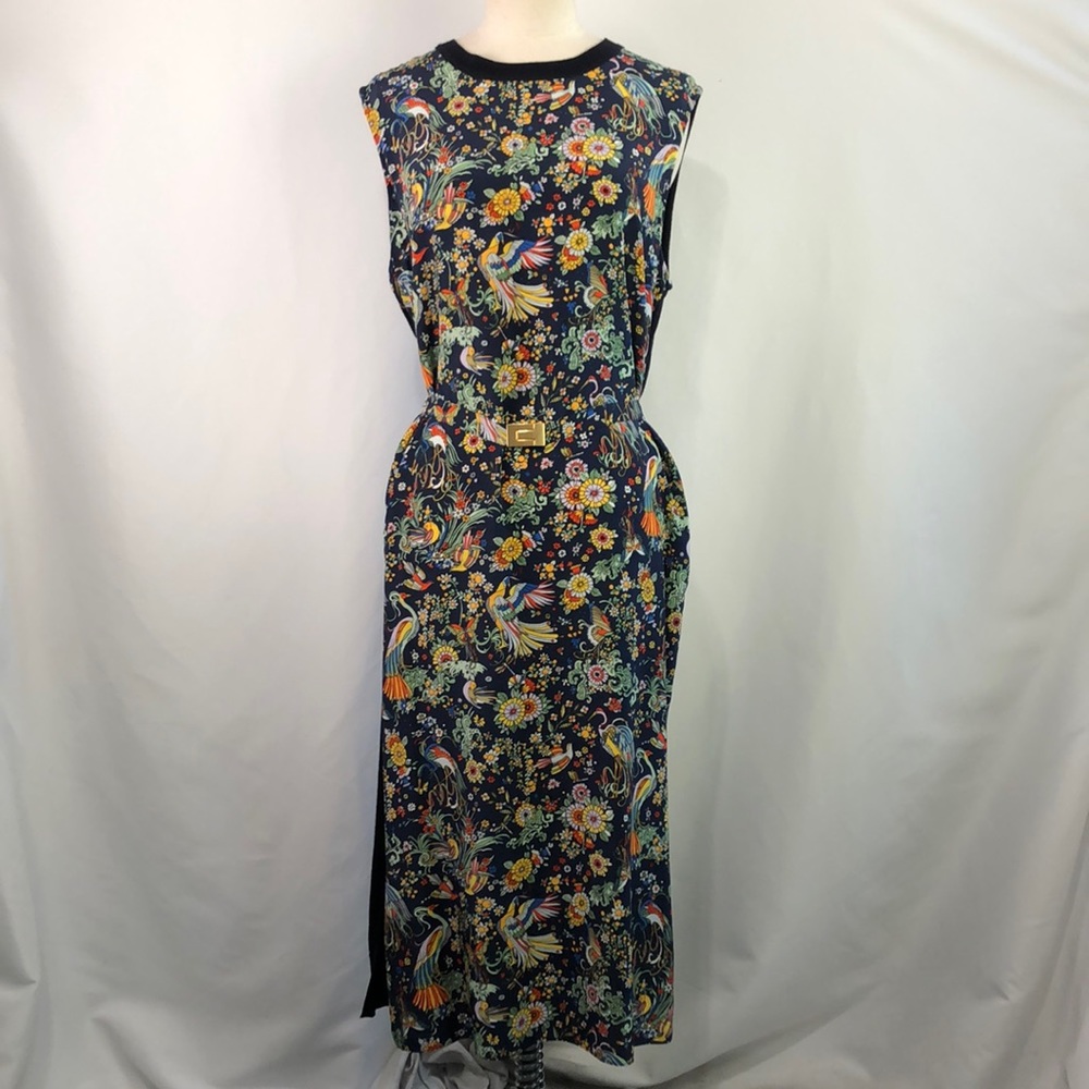 Tory Burch Navy Bird Print with Belt